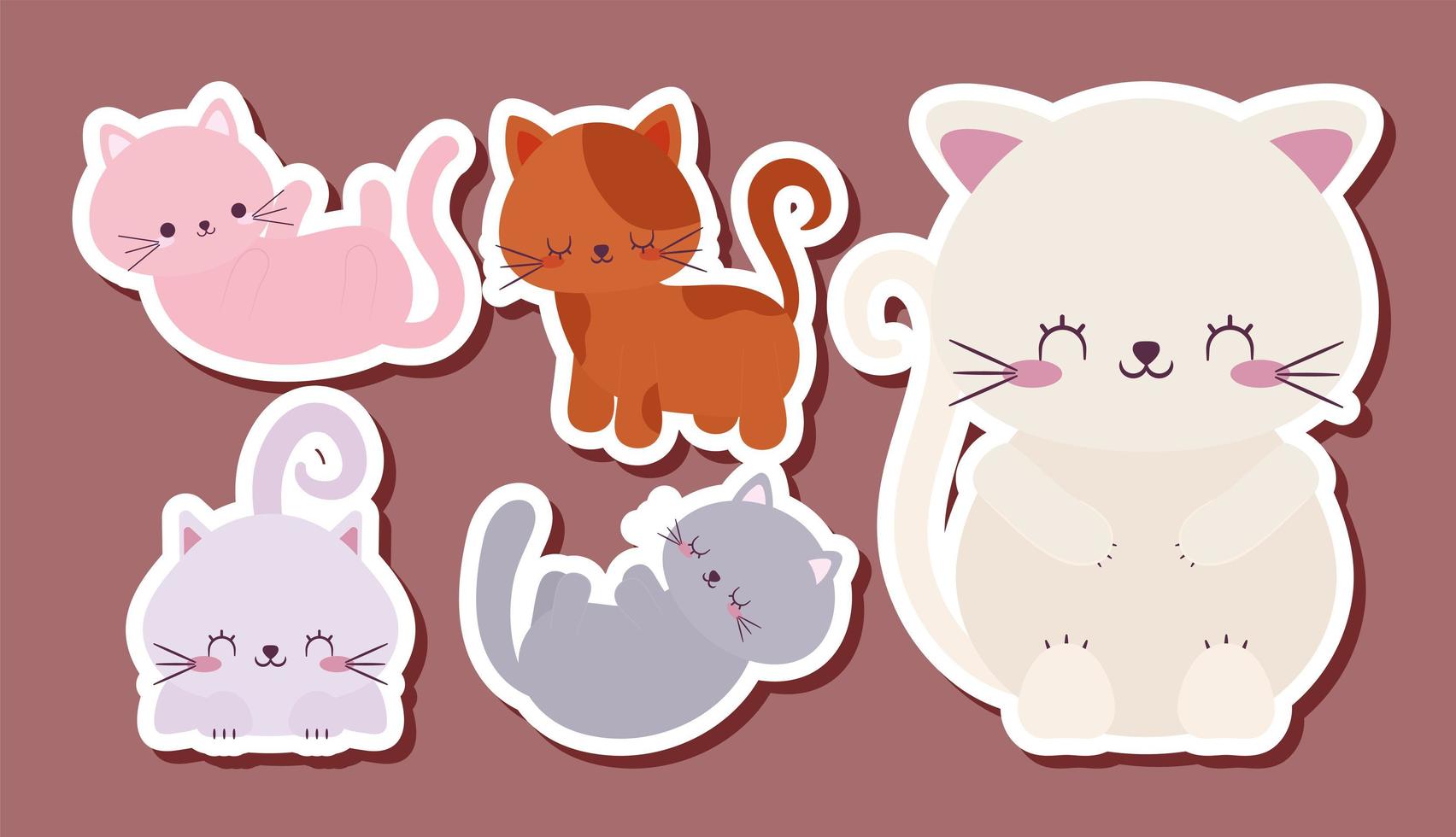 five cute cats vector