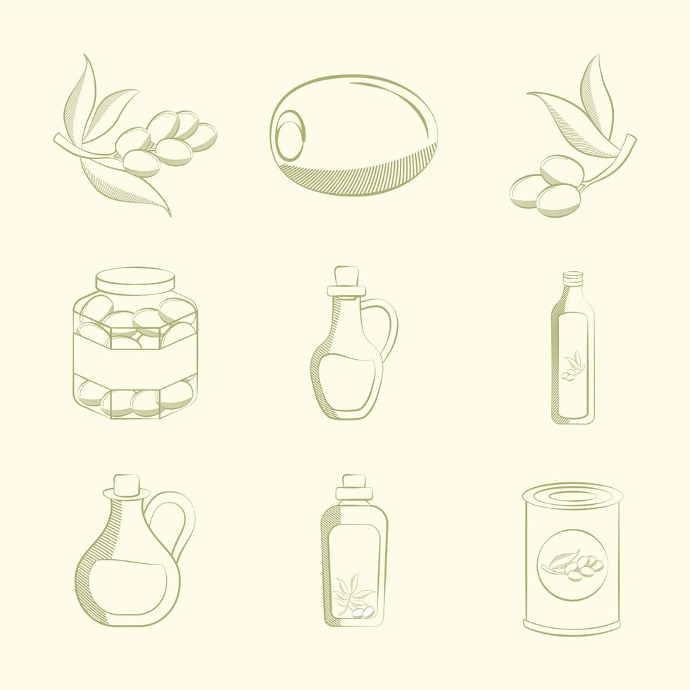 nine olive items vector