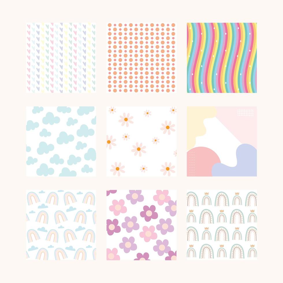 nine cute backgrounds vector