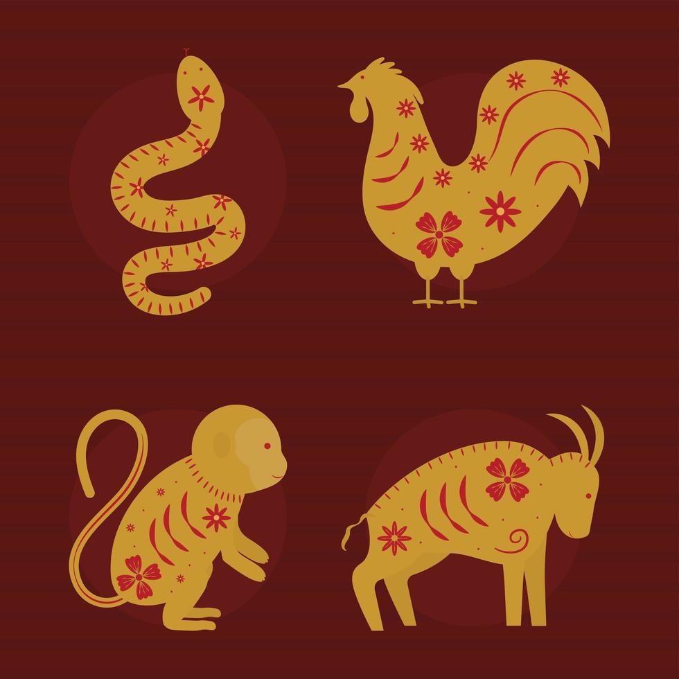 cuatro animales del zodiaco chino vector