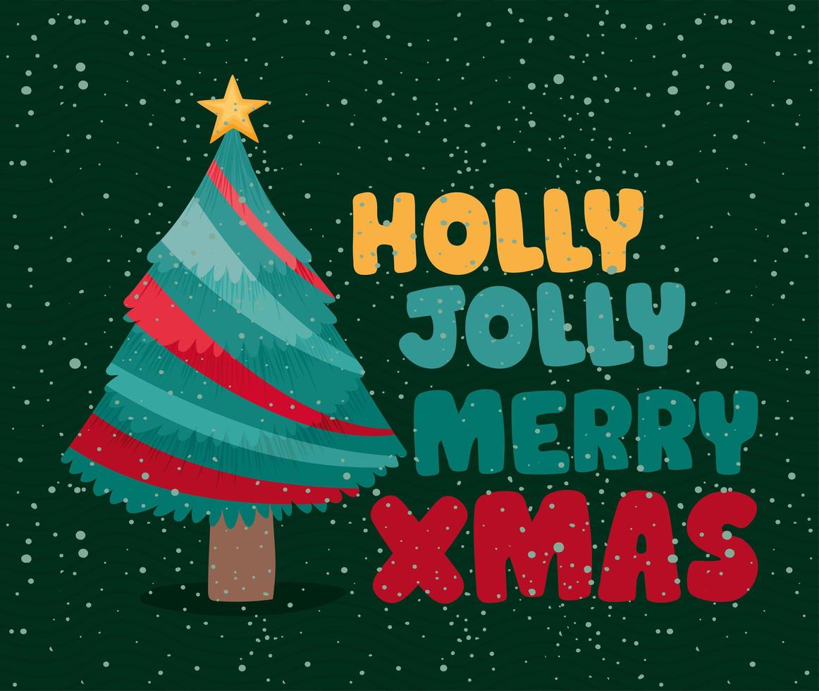 holly jolly christmas card vector