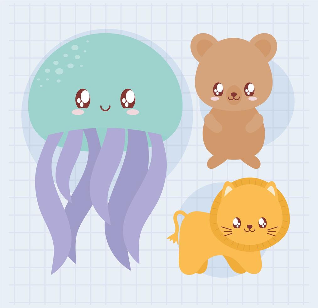 three baby animals vector