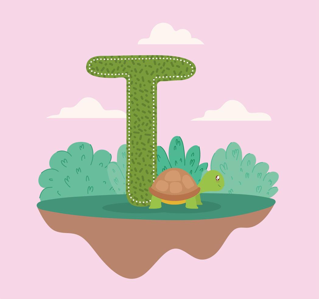 turtle and letter T card vector