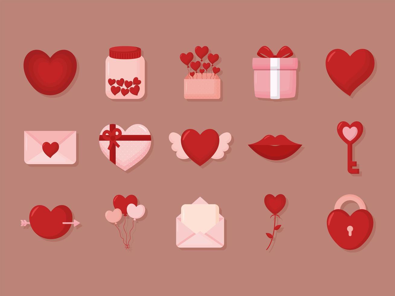 fifteen valentines day items vector