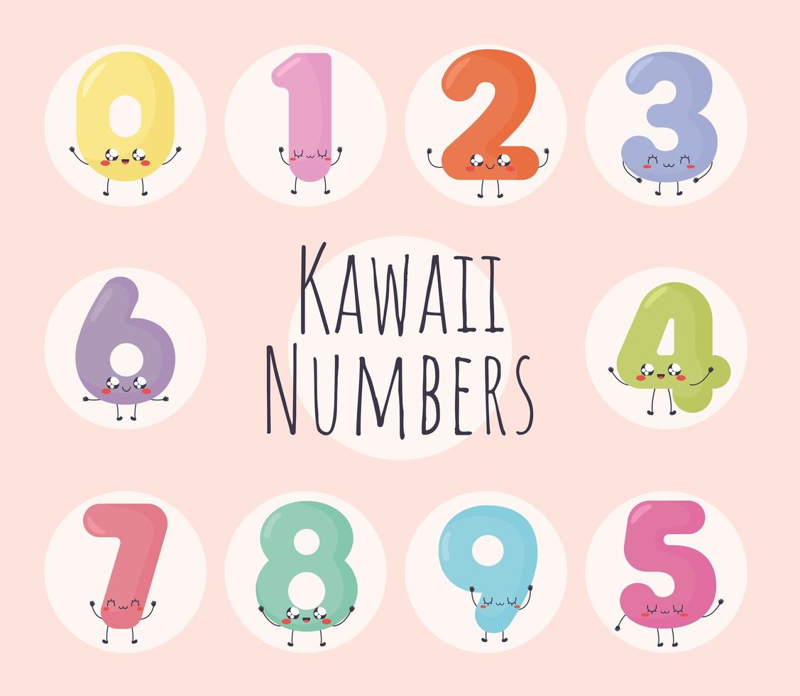 kawaii numbers card vector