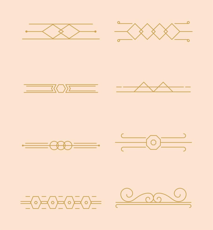 eight golden art deco vector