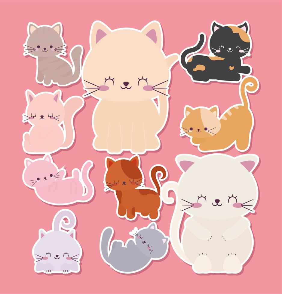 ten cute cats vector