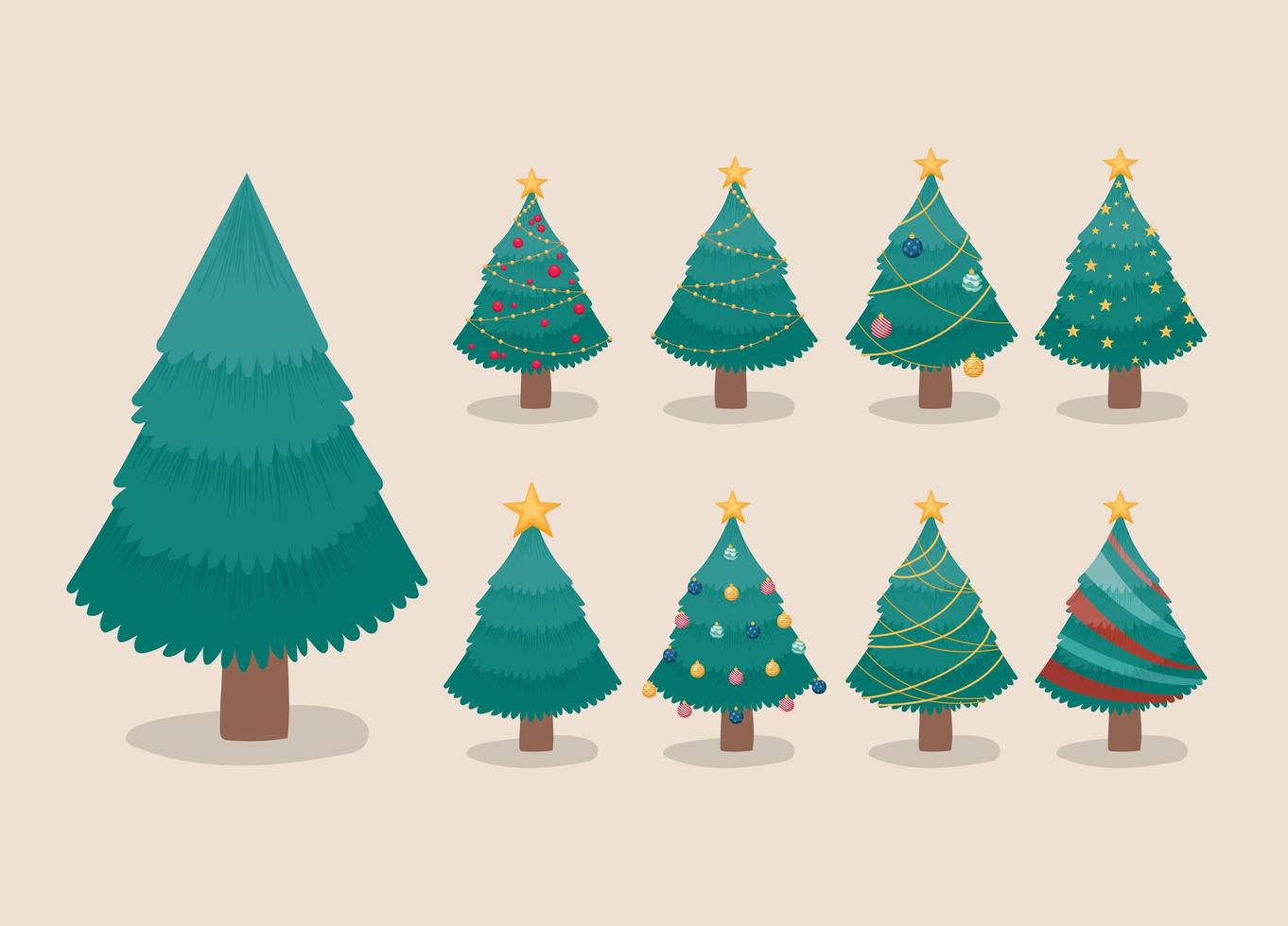 nueve arboles de navidad vector