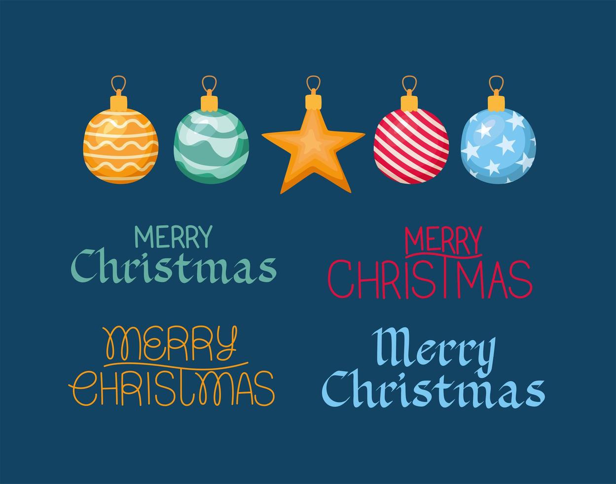 bolas y textos navideños vector