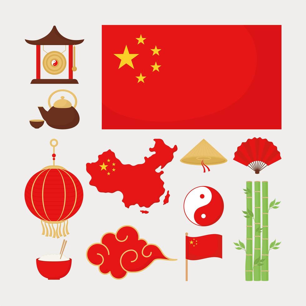 doce iconos chinos vector