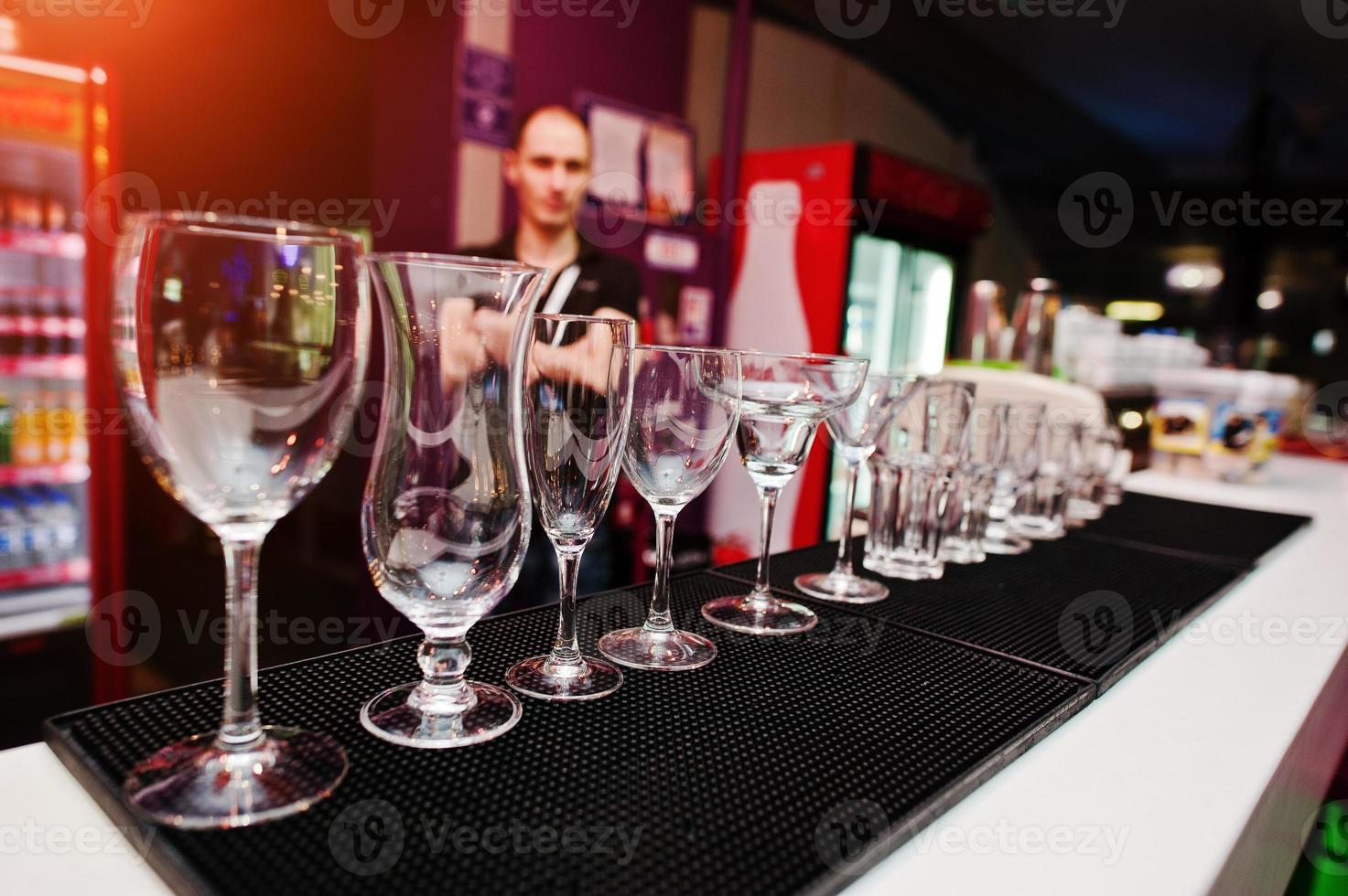 Set of collection cup glasses for bar drinks photo