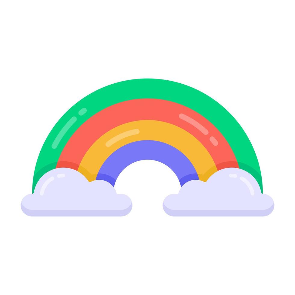 un fenómeno meteorológico, icono de arco iris nublado en estilo plano vector