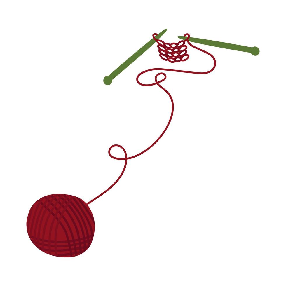 Knitting, yarn, a ball of wool. Vector hand-drawn illustration on a white background.