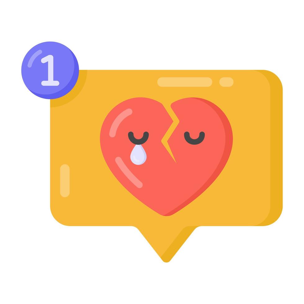 Broken heart inside bubble denoting flat icon of dislike notification vector