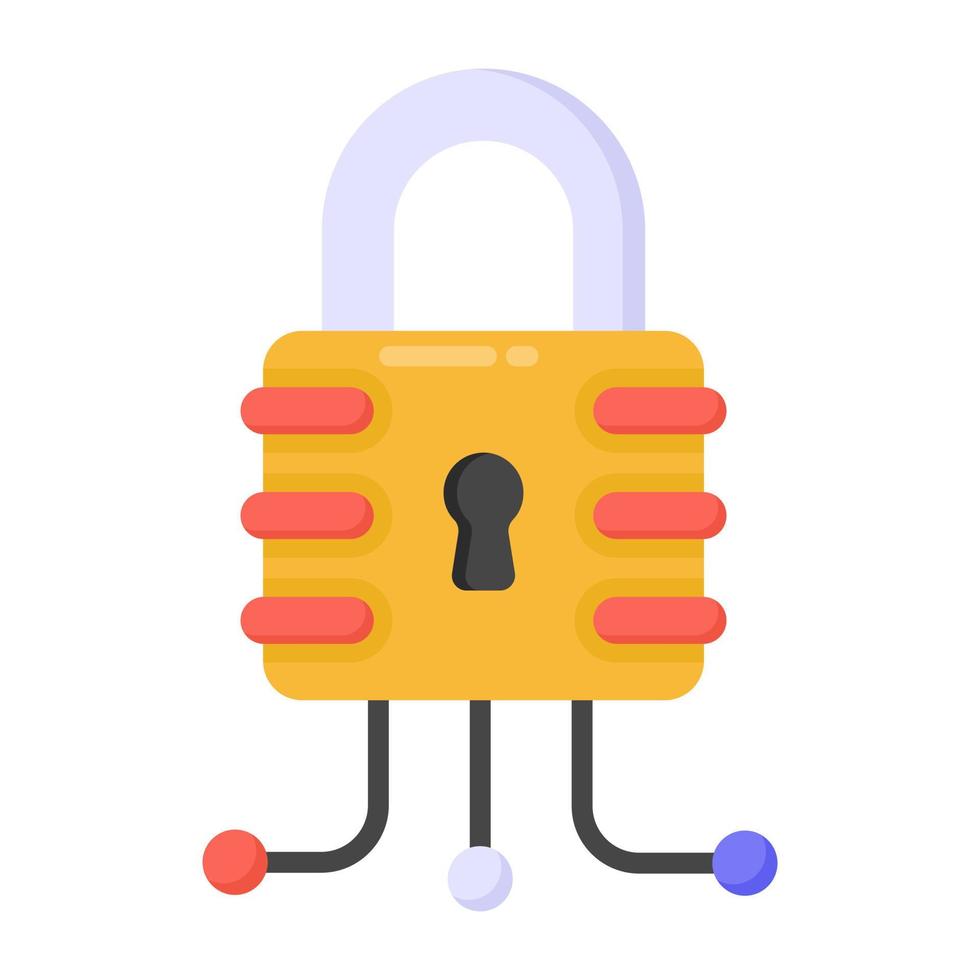 Lock with nodes denoting flat icon of cyber network vector