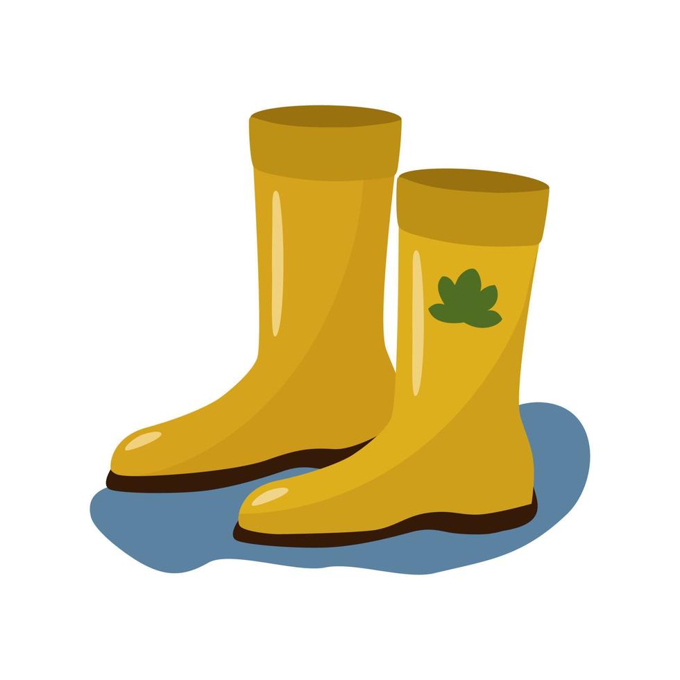 botas de goma con hojas de arce. ilustración vectorial de otoño. vector