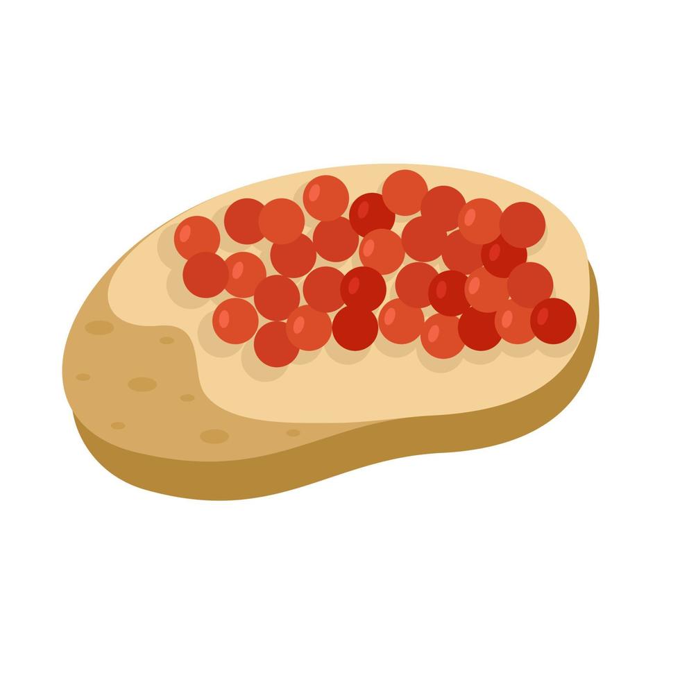Sandwich with red salmon caviar. A festive snack. Vector illustration of food isolated on a white background.