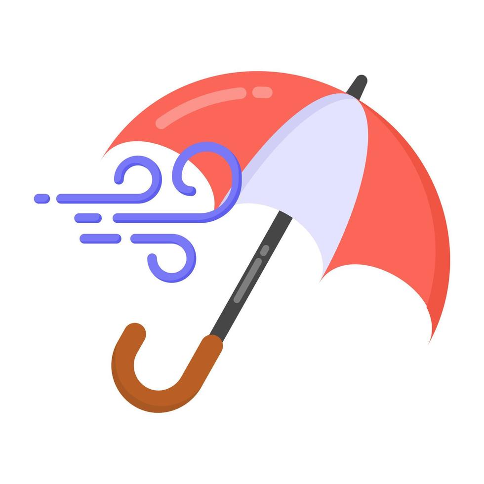 Wind pushing the umbrella, concept of windstorm icon vector