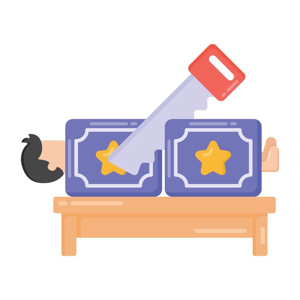 A magic trick, flat icon of magician sawing box vector