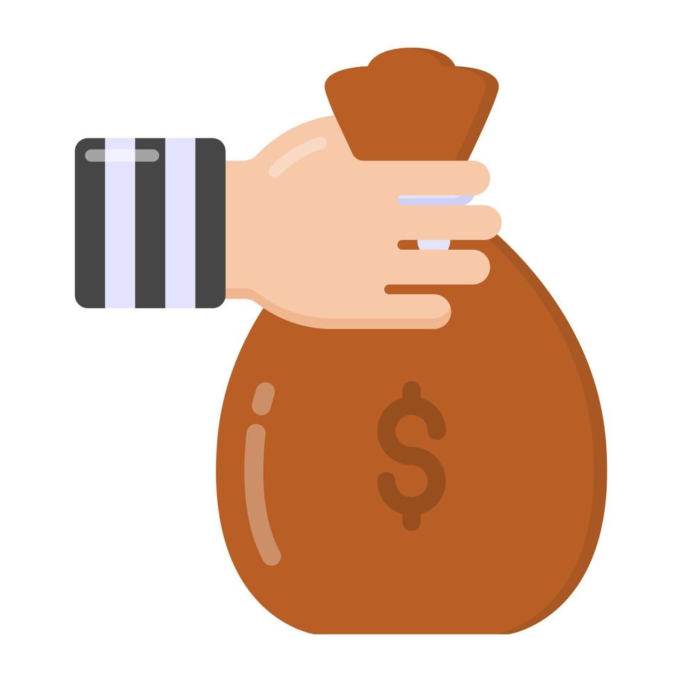 Hand with bag denoting flat icon of money steal vector
