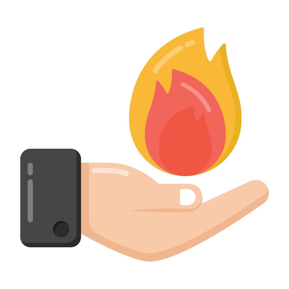 Fire on hand, flat icon of hand magic vector