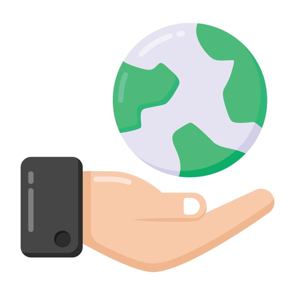 Hand with globe denoting flat icon of global care vector