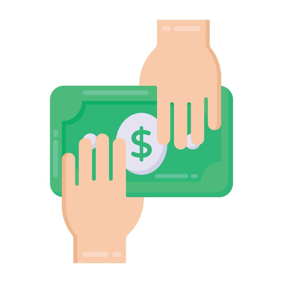 Hands with banknote denoting flat icon of bribery vector