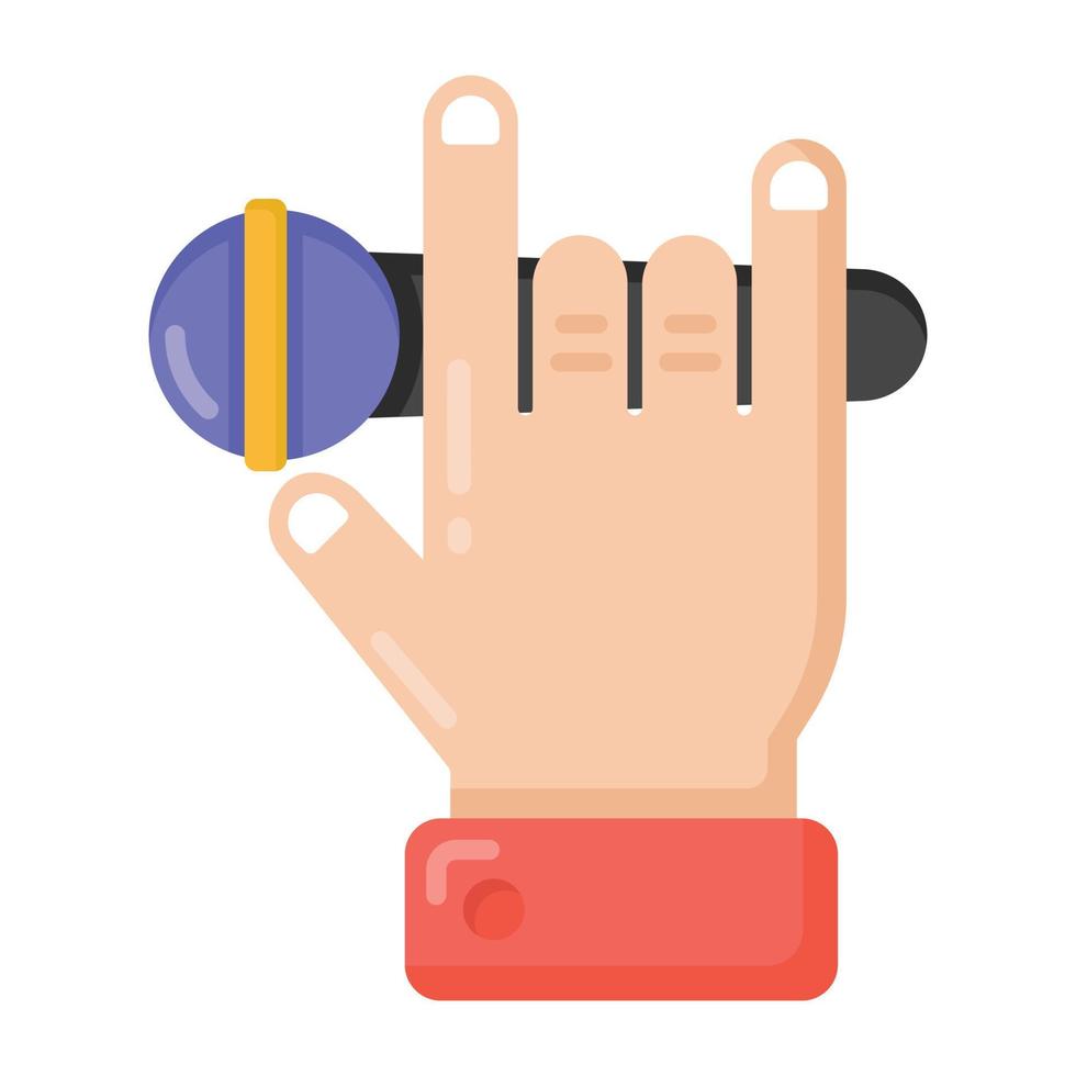 Mic in hand, singing concept in flat icon vector