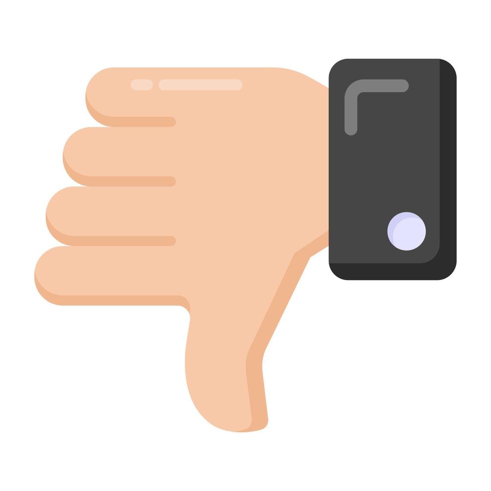 pulgar hacia abajo que denota un icono plano de desagrado vector