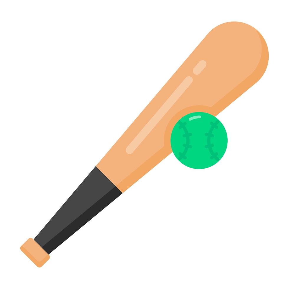 Ball with bat, baseball icon of flat style vector