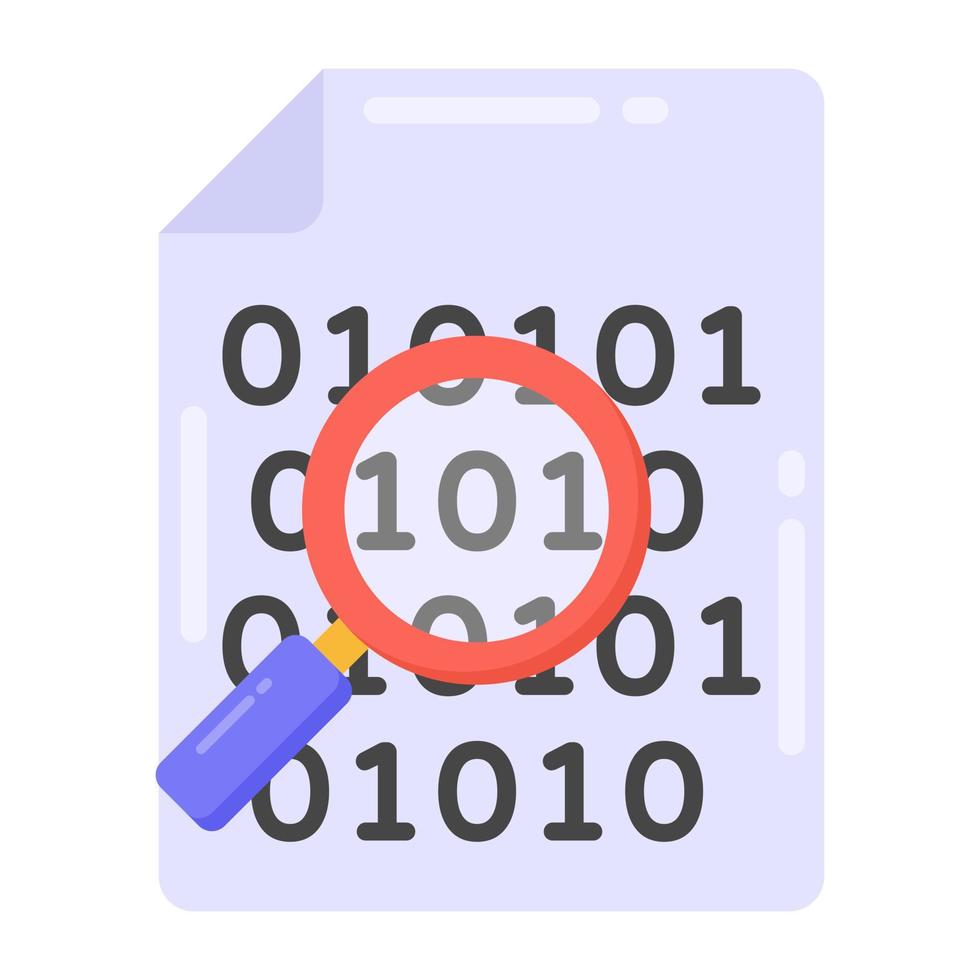 Magnifier with numbers denoting flat icon of binary search vector