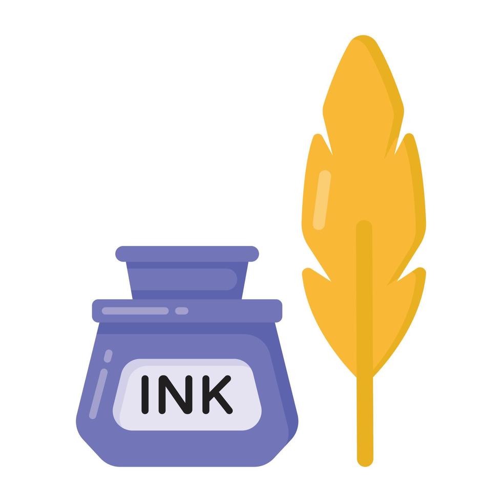 Feather and bottle denoting flat icon of quill ink vector