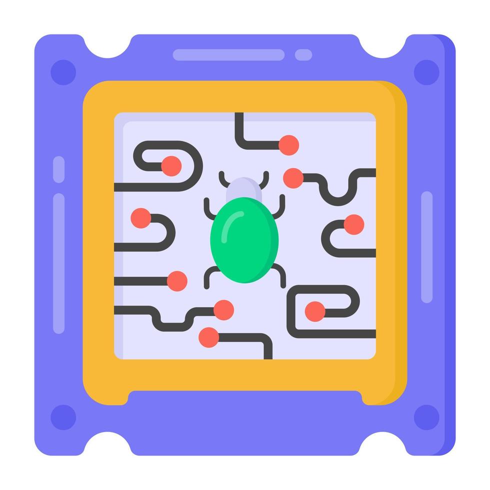 Processor bug in flat style icon, editable vector