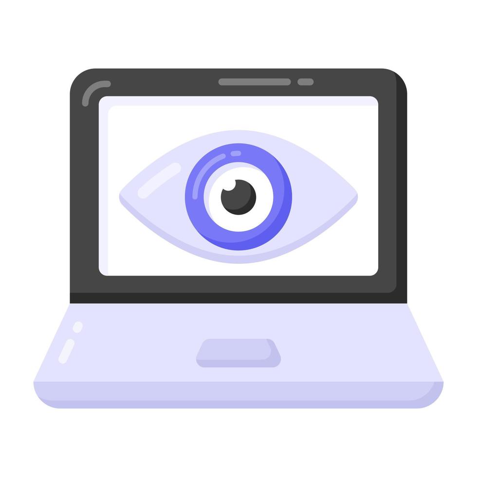 Eye inside system denoting flat icon of laptop monitoring vector