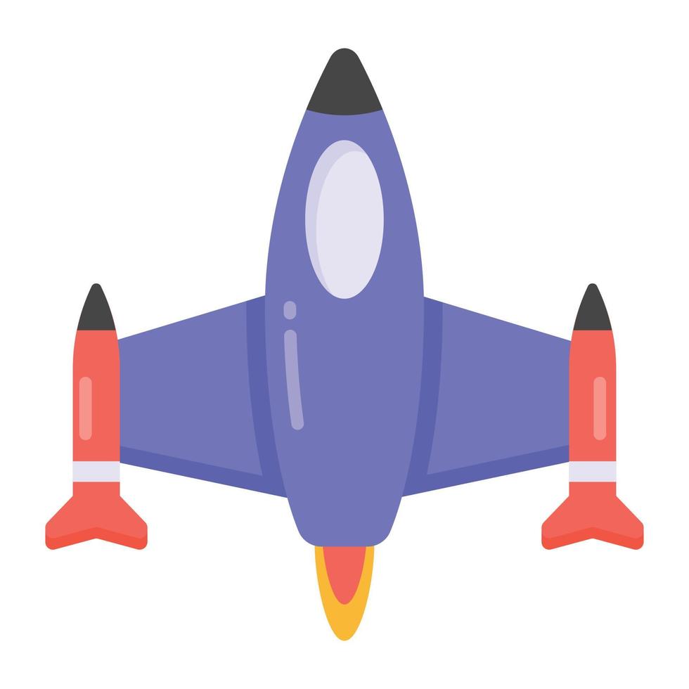 Bomber in flat style icon, space vehicle vector