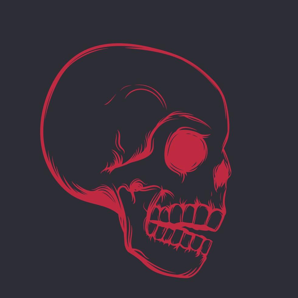 skull, side view, red on dark vector