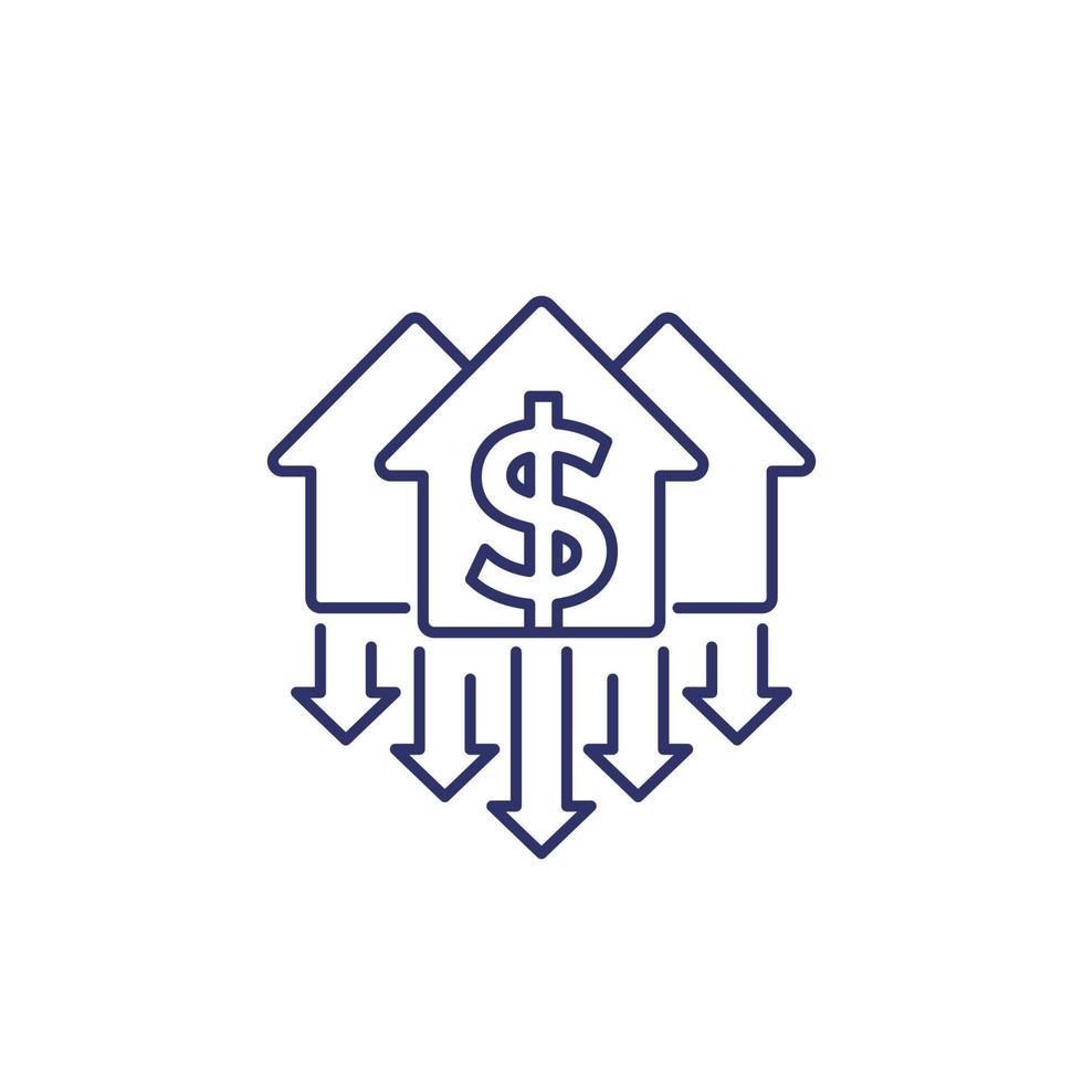 house prices decline, property value down line icon vector