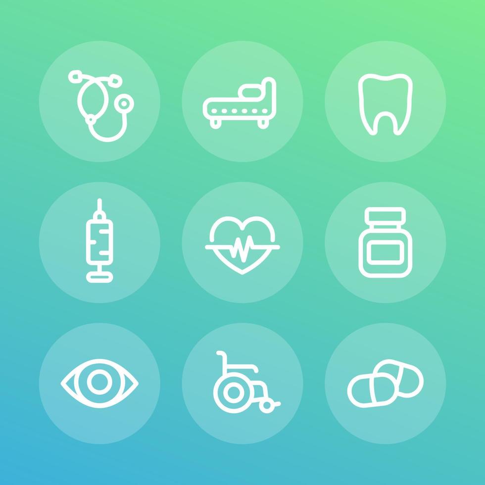 medical icons set in linear style vector
