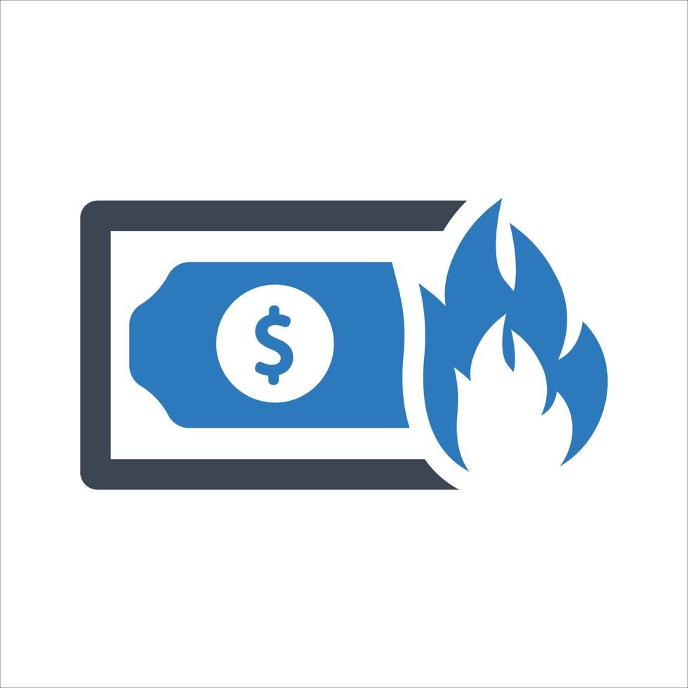 Money burning, deflation, loss icon vector