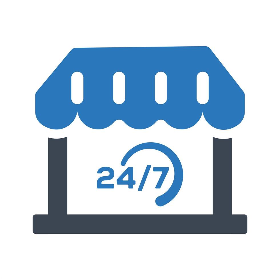 24 hour Open shop, store, icon on white background vector