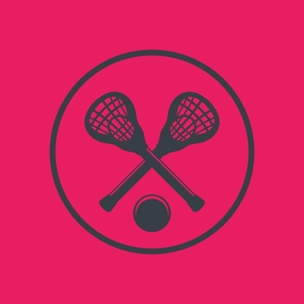 Lacrosse icon in circle with sticks and ball, vector illustration