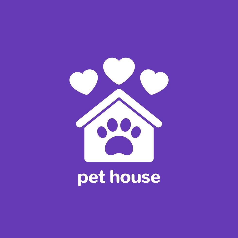 pet house vector logo, paw and home with hearts