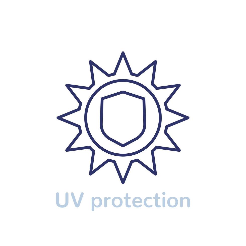 UV protection line icon, sun and shield vector