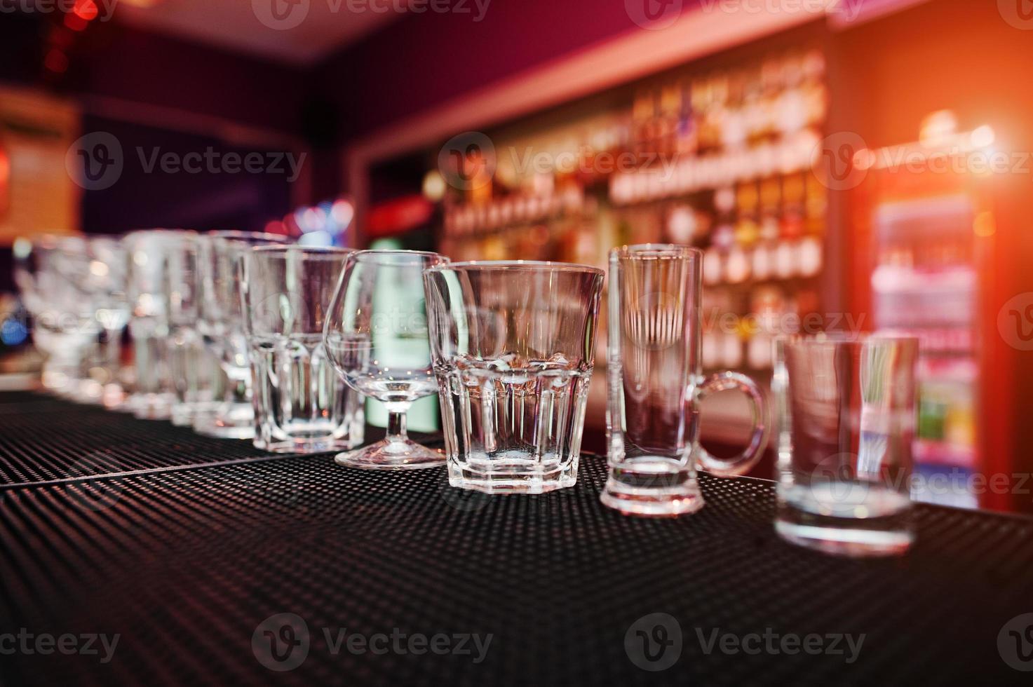 Set of collection cup glasses for bar drinks photo