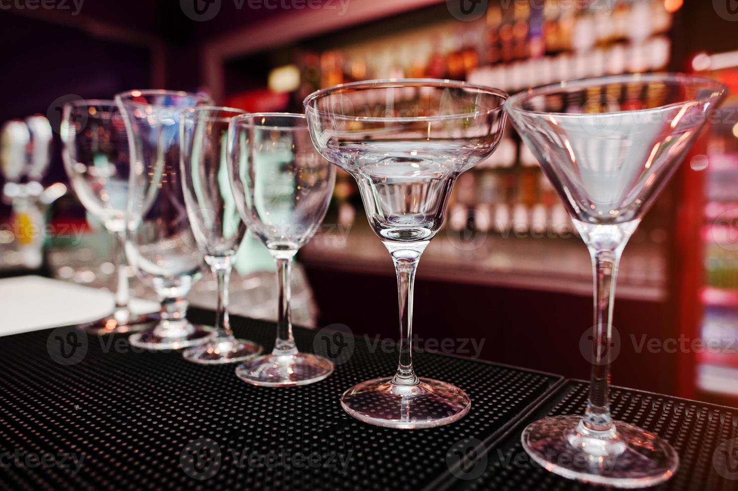 Set of collection cup glasses for bar drinks photo