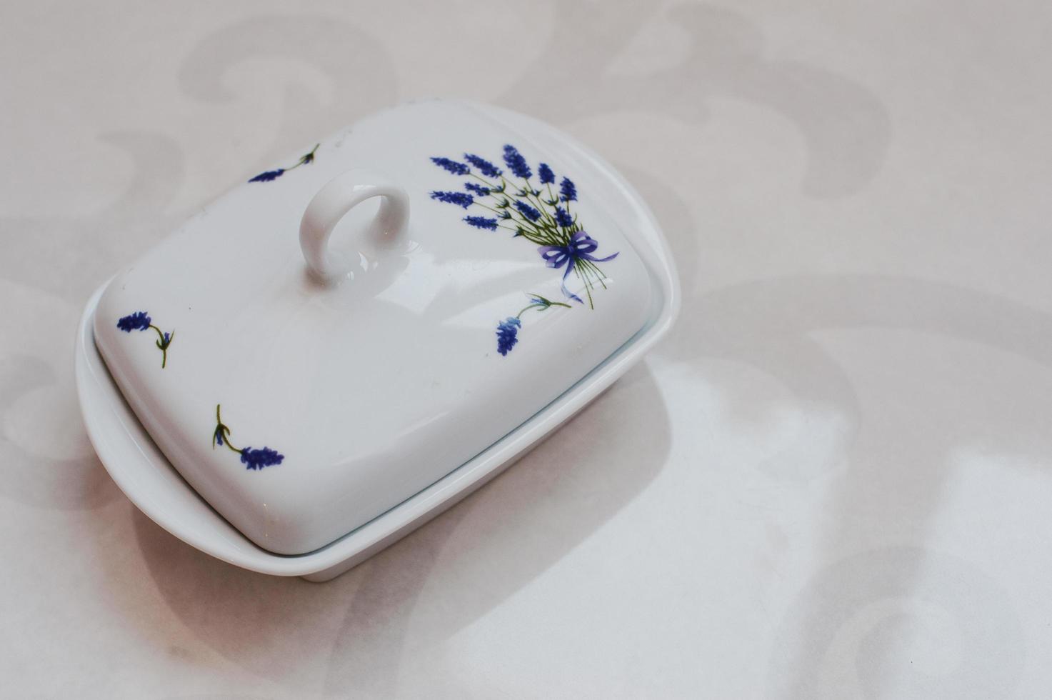 Ceramic butter dish with lavender spica picture photo