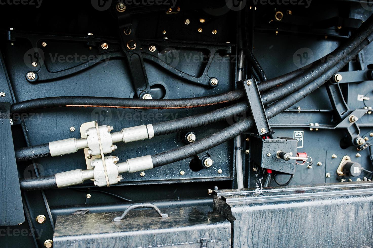 Elements of agricultural combine close up view photo
