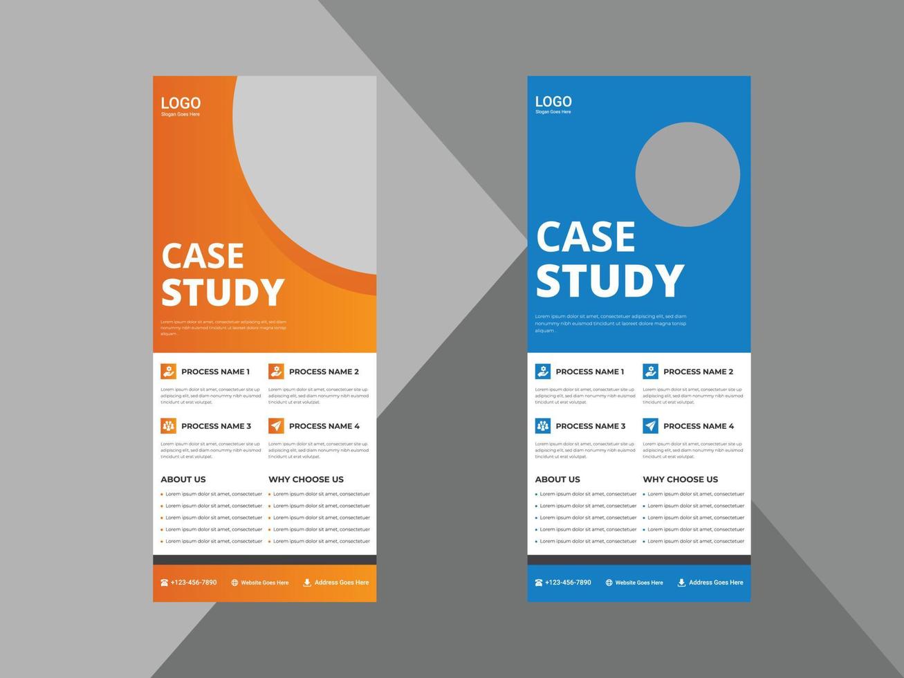 case study roll up banner design template. case study cover poster leaflet design. cover, roll up banner, poster, print-ready vector