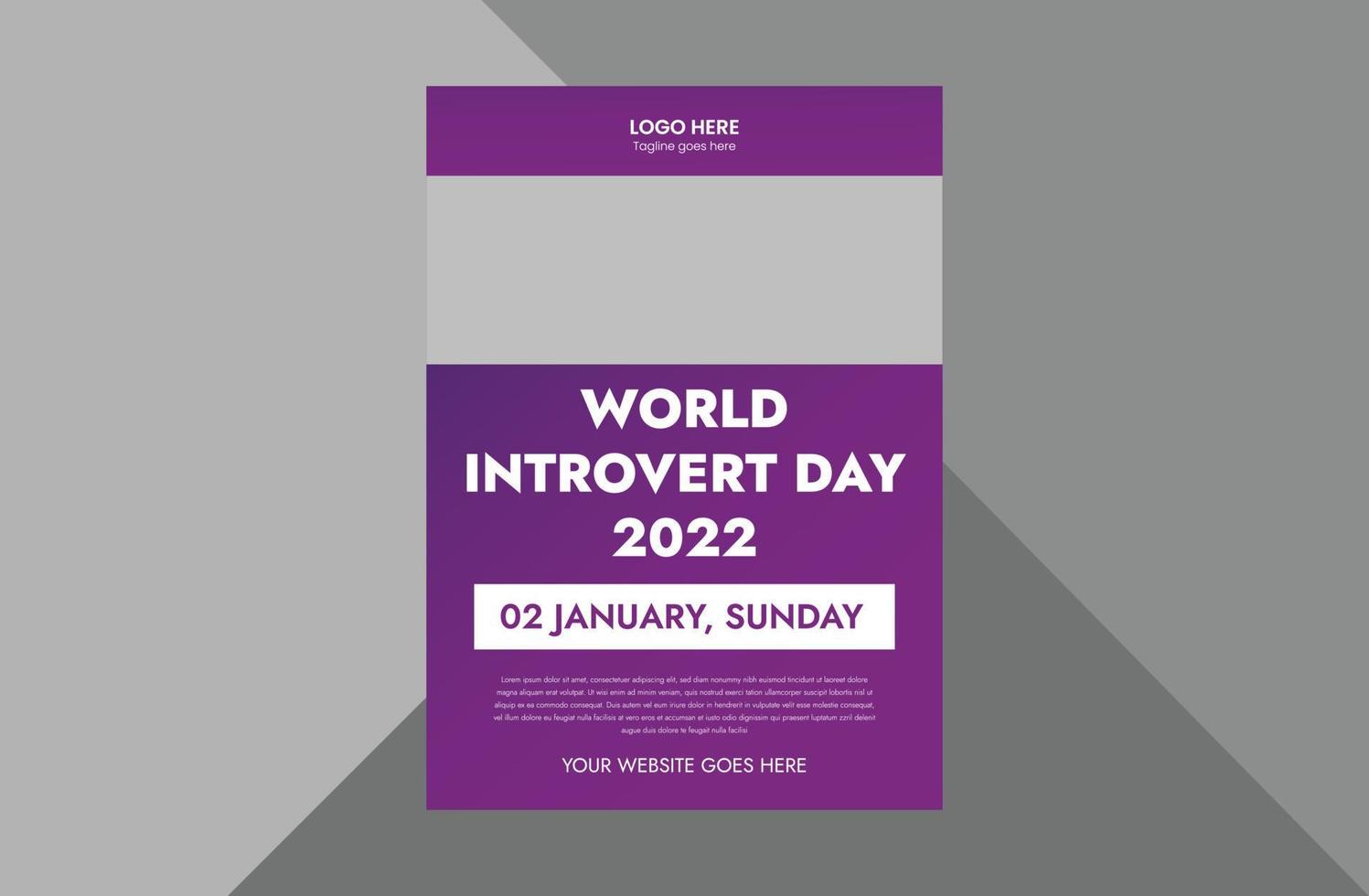 2 January world introvert day. world introvert day flyer template, cover, poster leaflet design. cover, poster, flyer, print-ready vector
