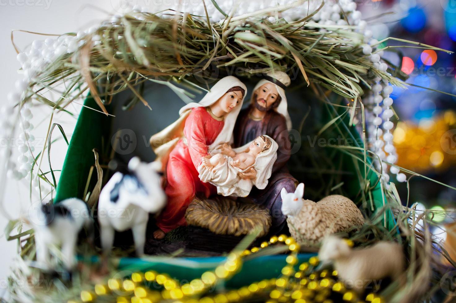 Virgin Mary gave birth to Jesus, and it lies in the crib, Christmas photo